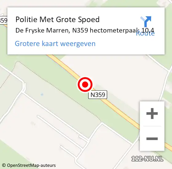Locatie op kaart van de 112 melding: Politie Met Grote Spoed Naar De Fryske Marren, N359 hectometerpaal: 10,4 op 16 januari 2024 08:12