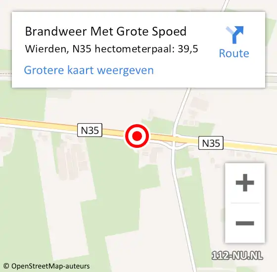 Locatie op kaart van de 112 melding: Brandweer Met Grote Spoed Naar Wierden, N35 hectometerpaal: 39,5 op 16 januari 2024 08:12