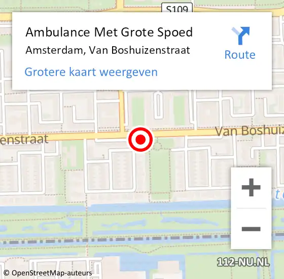 Locatie op kaart van de 112 melding: Ambulance Met Grote Spoed Naar Amsterdam, Van Boshuizenstraat op 16 januari 2024 09:03