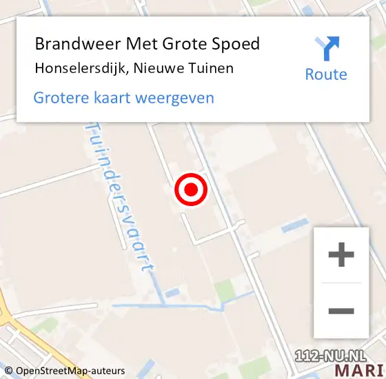 Locatie op kaart van de 112 melding: Brandweer Met Grote Spoed Naar Honselersdijk, Nieuwe Tuinen op 16 januari 2024 09:09