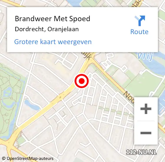 Locatie op kaart van de 112 melding: Brandweer Met Spoed Naar Dordrecht, Oranjelaan op 16 januari 2024 09:16