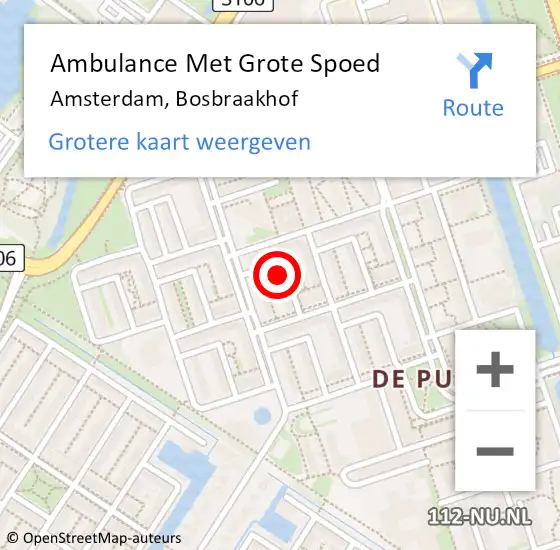 Locatie op kaart van de 112 melding: Ambulance Met Grote Spoed Naar Amsterdam, Bosbraakhof op 16 januari 2024 09:31