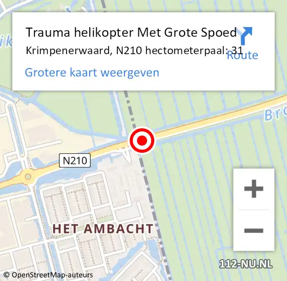Locatie op kaart van de 112 melding: Trauma helikopter Met Grote Spoed Naar Krimpenerwaard, N210 hectometerpaal: 31 op 16 januari 2024 10:53