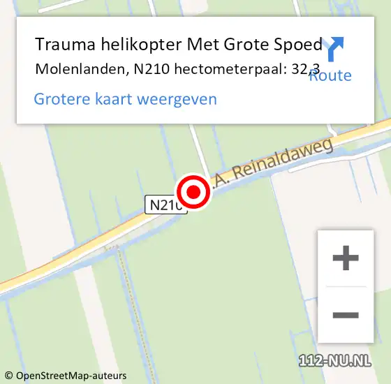Locatie op kaart van de 112 melding: Trauma helikopter Met Grote Spoed Naar Molenlanden, N210 hectometerpaal: 32,3 op 16 januari 2024 11:09