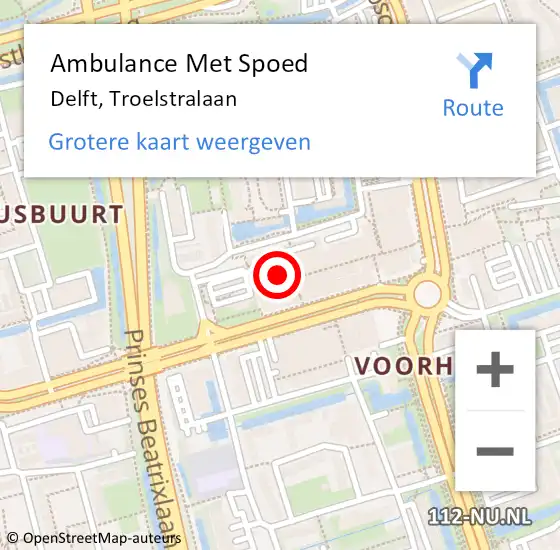 Locatie op kaart van de 112 melding: Ambulance Met Spoed Naar Delft, Troelstralaan op 16 januari 2024 11:20