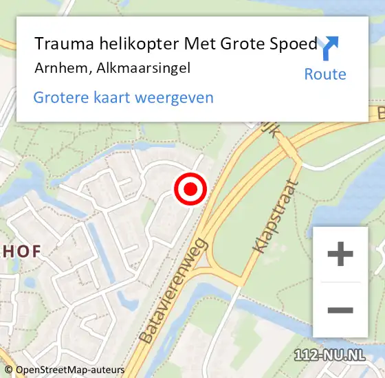 Locatie op kaart van de 112 melding: Trauma helikopter Met Grote Spoed Naar Arnhem, Alkmaarsingel op 16 januari 2024 11:31