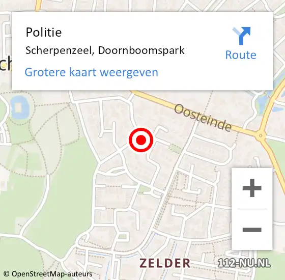 Locatie op kaart van de 112 melding: Politie Scherpenzeel, Doornboomspark op 16 januari 2024 12:19
