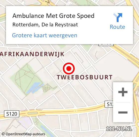 Locatie op kaart van de 112 melding: Ambulance Met Grote Spoed Naar Rotterdam, De la Reystraat op 16 januari 2024 13:02