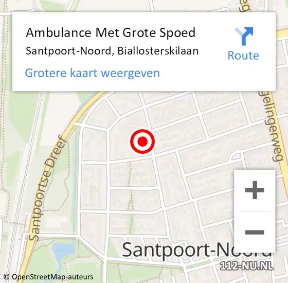 Locatie op kaart van de 112 melding: Ambulance Met Grote Spoed Naar Santpoort-Noord, Biallosterskilaan op 16 januari 2024 14:38