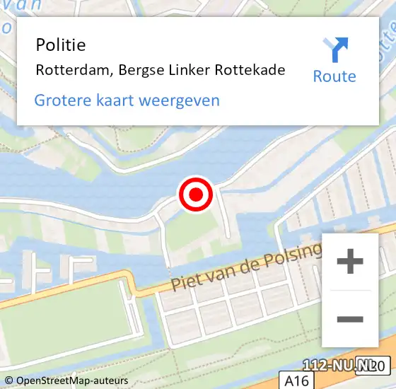 Locatie op kaart van de 112 melding: Politie Rotterdam, Bergse Linker Rottekade op 16 januari 2024 14:59