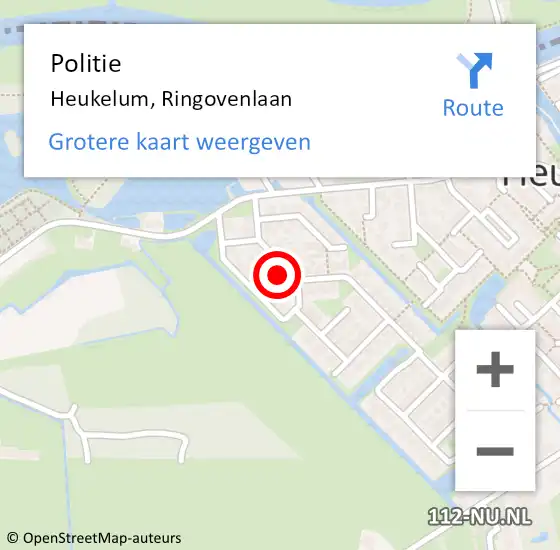 Locatie op kaart van de 112 melding: Politie Heukelum, Ringovenlaan op 16 januari 2024 15:28