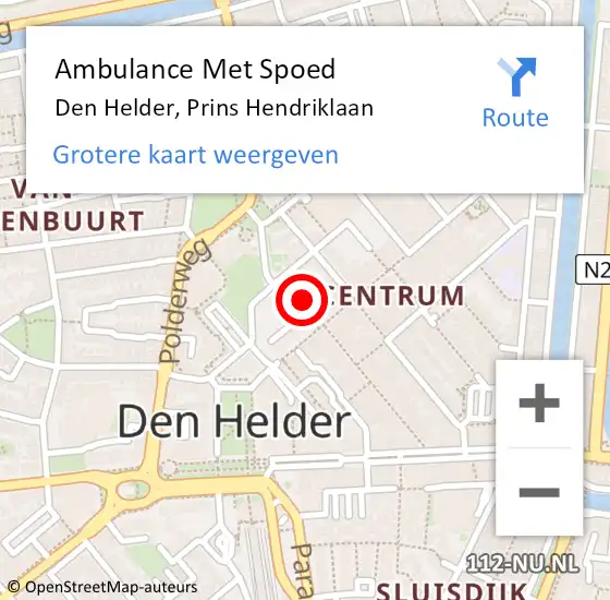 Locatie op kaart van de 112 melding: Ambulance Met Spoed Naar Den Helder, Prins Hendriklaan op 16 januari 2024 15:41