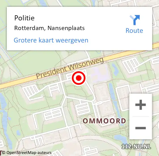 Locatie op kaart van de 112 melding: Politie Rotterdam, Nansenplaats op 16 januari 2024 16:01