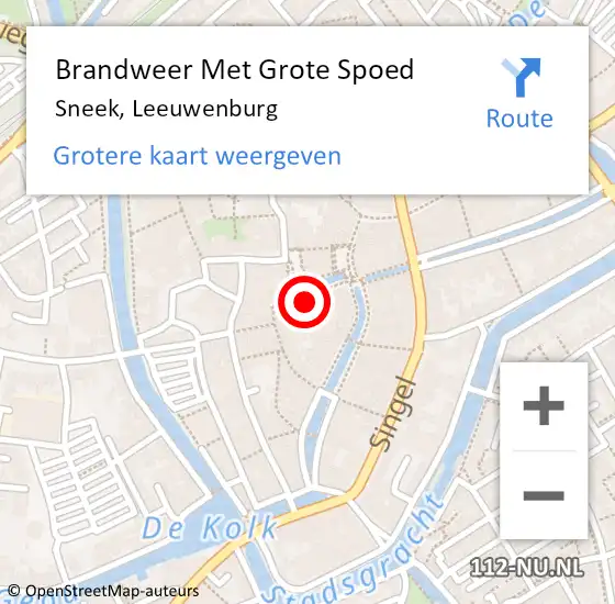 Locatie op kaart van de 112 melding: Brandweer Met Grote Spoed Naar Sneek, Leeuwenburg op 22 september 2014 12:54