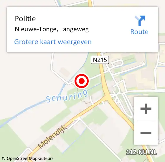 Locatie op kaart van de 112 melding: Politie Nieuwe-Tonge, Langeweg op 16 januari 2024 16:51