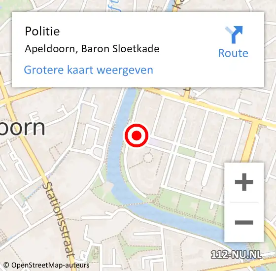Locatie op kaart van de 112 melding: Politie Apeldoorn, Baron Sloetkade op 16 januari 2024 17:48