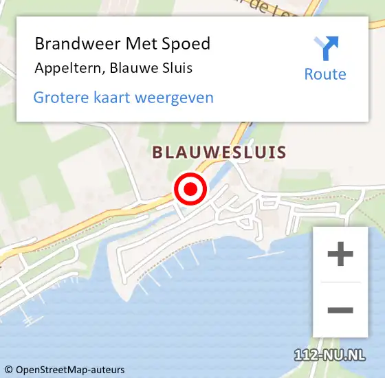 Locatie op kaart van de 112 melding: Brandweer Met Spoed Naar Appeltern, Blauwe Sluis op 16 januari 2024 17:56