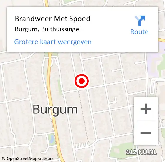 Locatie op kaart van de 112 melding: Brandweer Met Spoed Naar Burgum, Bulthuissingel op 16 januari 2024 17:58