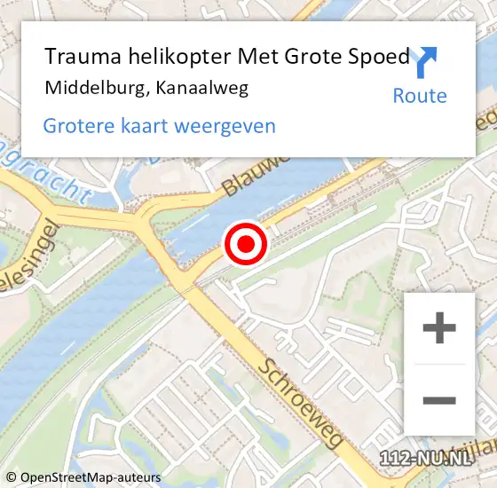 Locatie op kaart van de 112 melding: Trauma helikopter Met Grote Spoed Naar Middelburg, Kanaalweg op 16 januari 2024 18:49
