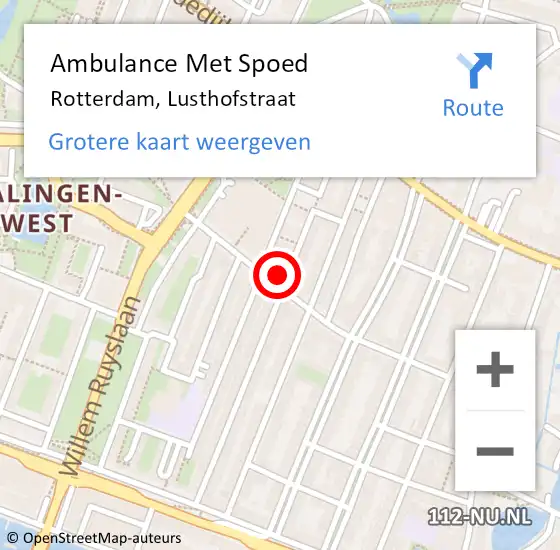 Locatie op kaart van de 112 melding: Ambulance Met Spoed Naar Rotterdam, Lusthofstraat op 16 januari 2024 19:11