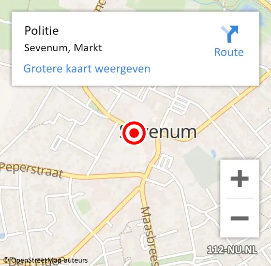 Locatie op kaart van de 112 melding: Politie Sevenum, Markt op 16 januari 2024 19:17
