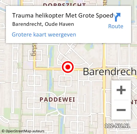 Locatie op kaart van de 112 melding: Trauma helikopter Met Grote Spoed Naar Barendrecht, Oude Haven op 16 januari 2024 19:58