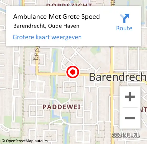 Locatie op kaart van de 112 melding: Ambulance Met Grote Spoed Naar Barendrecht, Oude Haven op 16 januari 2024 20:01