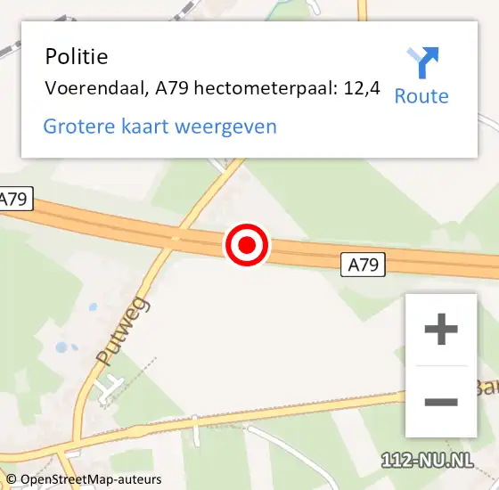 Locatie op kaart van de 112 melding: Politie Voerendaal, A79 hectometerpaal: 12,4 op 16 januari 2024 20:21