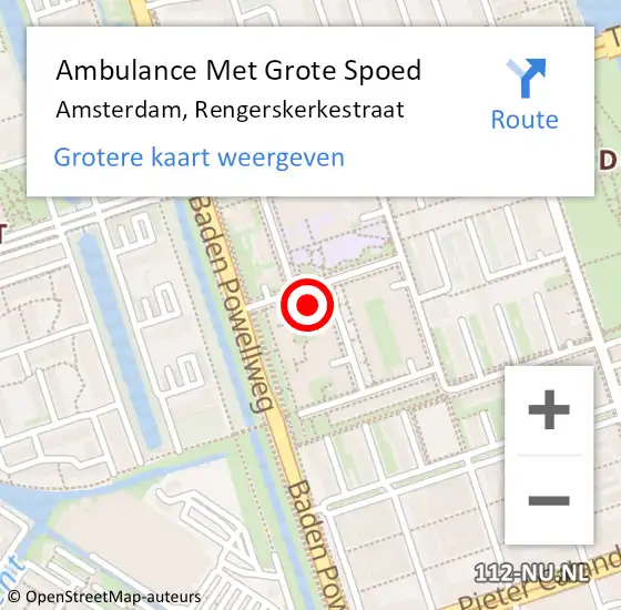 Locatie op kaart van de 112 melding: Ambulance Met Grote Spoed Naar Amsterdam, Rengerskerkestraat op 16 januari 2024 20:38