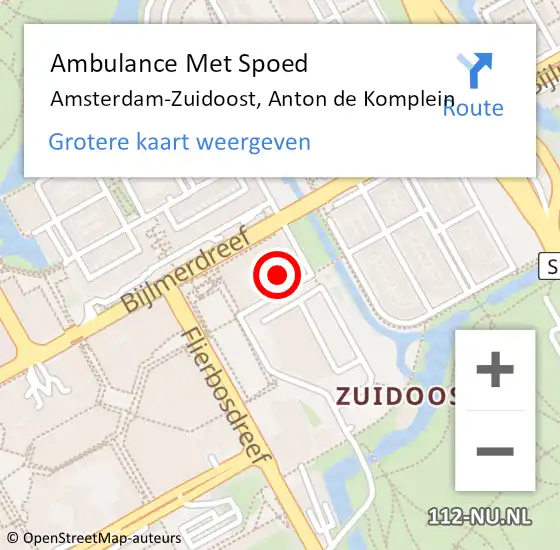 Locatie op kaart van de 112 melding: Ambulance Met Spoed Naar Amsterdam, Anton de Komplein op 16 januari 2024 21:04