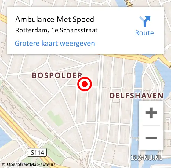 Locatie op kaart van de 112 melding: Ambulance Met Spoed Naar Rotterdam, 1e Schansstraat op 16 januari 2024 21:23