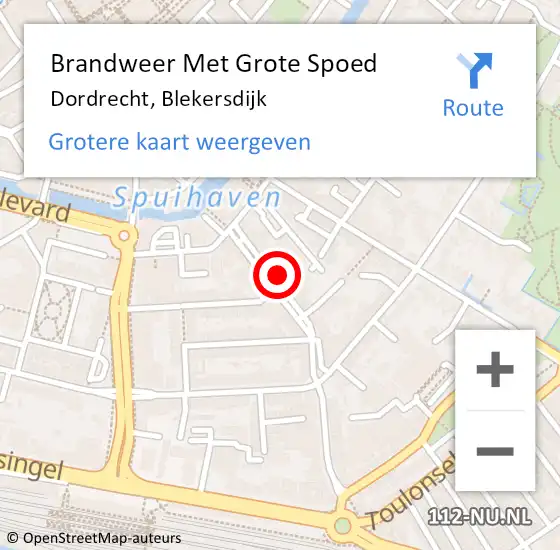 Locatie op kaart van de 112 melding: Brandweer Met Grote Spoed Naar Dordrecht, Blekersdijk op 16 januari 2024 21:33