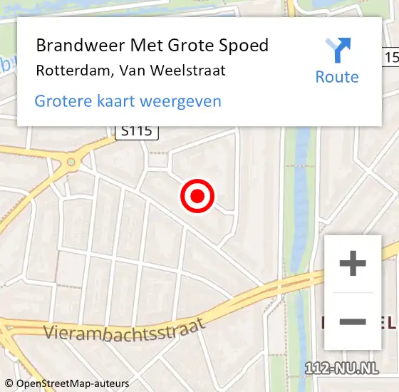 Locatie op kaart van de 112 melding: Brandweer Met Grote Spoed Naar Rotterdam, Van Weelstraat op 16 januari 2024 22:21