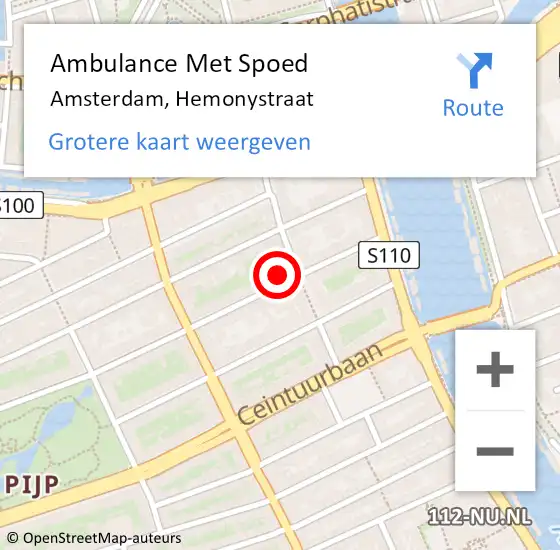 Locatie op kaart van de 112 melding: Ambulance Met Spoed Naar Amsterdam, Hemonystraat op 16 januari 2024 23:24