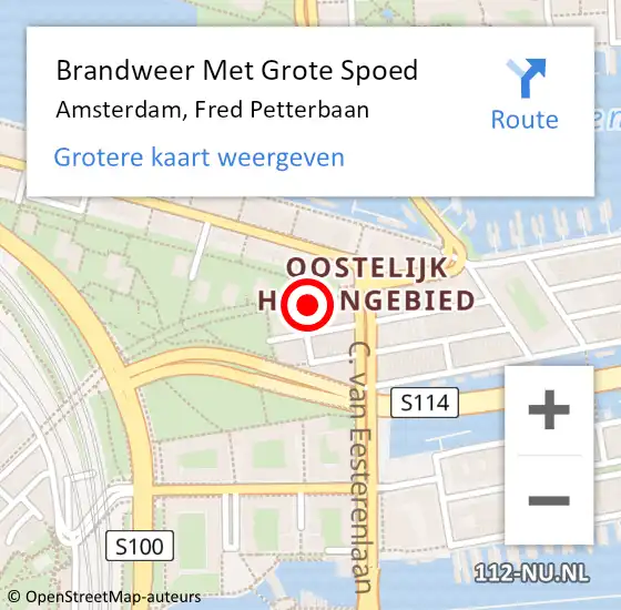 Locatie op kaart van de 112 melding: Brandweer Met Grote Spoed Naar Amsterdam, Fred Petterbaan op 16 januari 2024 23:32