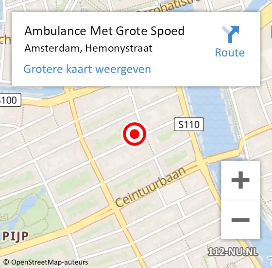 Locatie op kaart van de 112 melding: Ambulance Met Grote Spoed Naar Amsterdam, Hemonystraat op 17 januari 2024 00:18