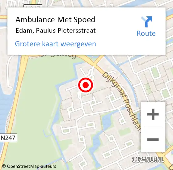Locatie op kaart van de 112 melding: Ambulance Met Spoed Naar Edam, Paulus Pietersstraat op 17 januari 2024 05:34