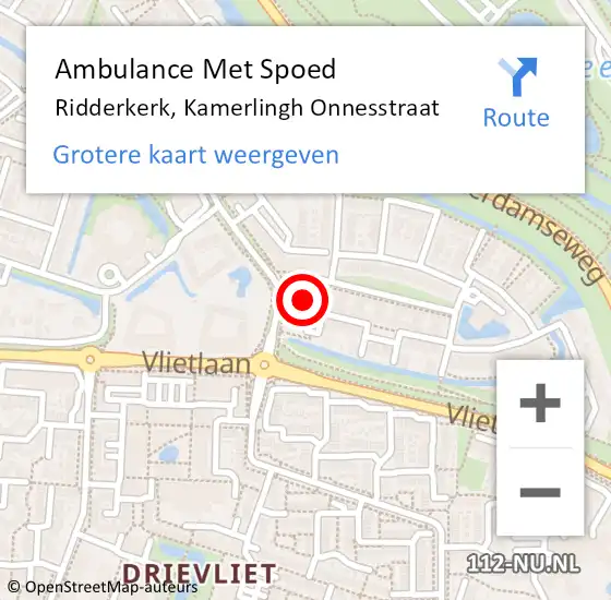 Locatie op kaart van de 112 melding: Ambulance Met Spoed Naar Ridderkerk, Kamerlingh Onnesstraat op 17 januari 2024 05:49