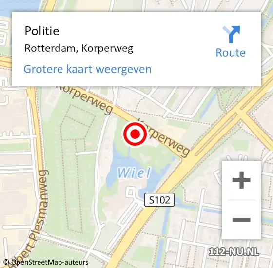 Locatie op kaart van de 112 melding: Politie Rotterdam, Korperweg op 17 januari 2024 07:51