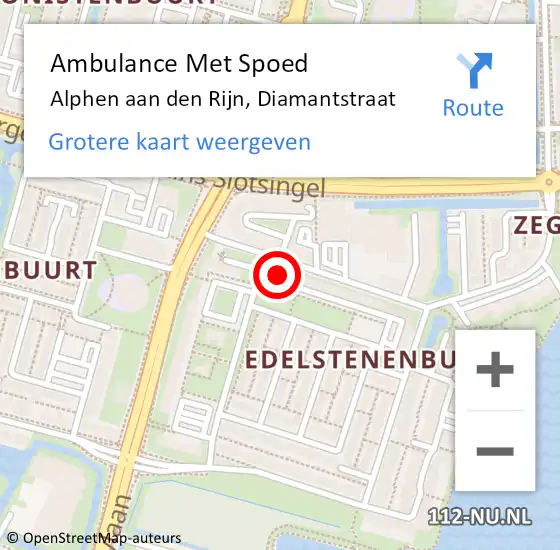 Locatie op kaart van de 112 melding: Ambulance Met Spoed Naar Alphen aan den Rijn, Diamantstraat op 17 januari 2024 09:35