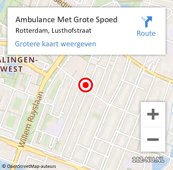 Locatie op kaart van de 112 melding: Ambulance Met Grote Spoed Naar Rotterdam, Lusthofstraat op 17 januari 2024 11:04
