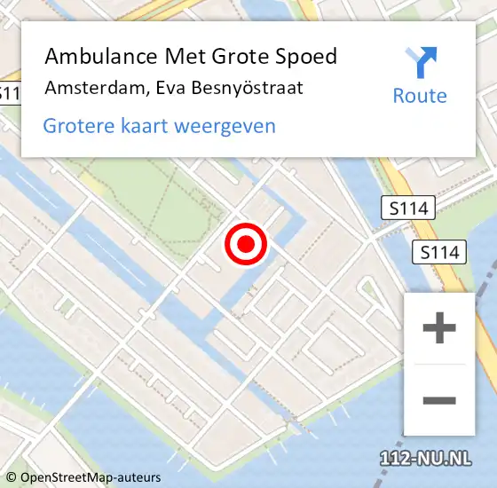 Locatie op kaart van de 112 melding: Ambulance Met Grote Spoed Naar Amsterdam, Eva Besnyöstraat op 17 januari 2024 13:24