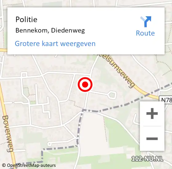 Locatie op kaart van de 112 melding: Politie Bennekom, Diedenweg op 17 januari 2024 15:36