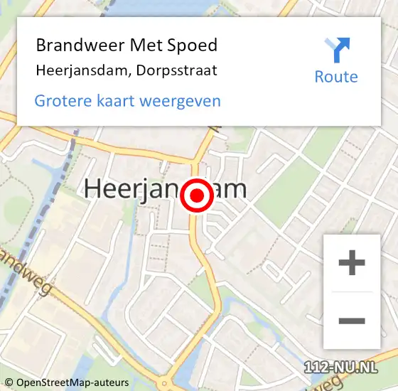 Locatie op kaart van de 112 melding: Brandweer Met Spoed Naar Heerjansdam, Dorpsstraat op 17 januari 2024 15:42