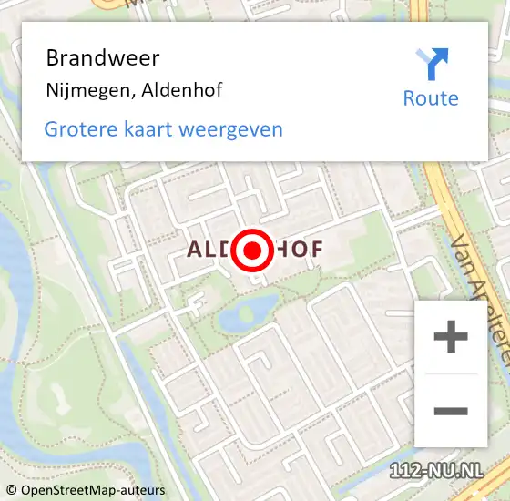 Locatie op kaart van de 112 melding: Brandweer Nijmegen, Aldenhof op 17 januari 2024 15:45