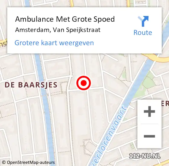 Locatie op kaart van de 112 melding: Ambulance Met Grote Spoed Naar Amsterdam, Van Speijkstraat op 17 januari 2024 16:17
