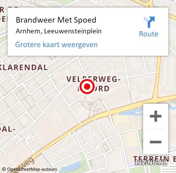 Locatie op kaart van de 112 melding: Brandweer Met Spoed Naar Arnhem, Leeuwensteinplein op 17 januari 2024 17:37