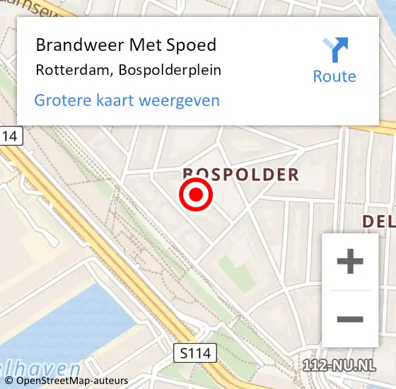 Locatie op kaart van de 112 melding: Brandweer Met Spoed Naar Rotterdam, Bospolderplein op 17 januari 2024 19:26