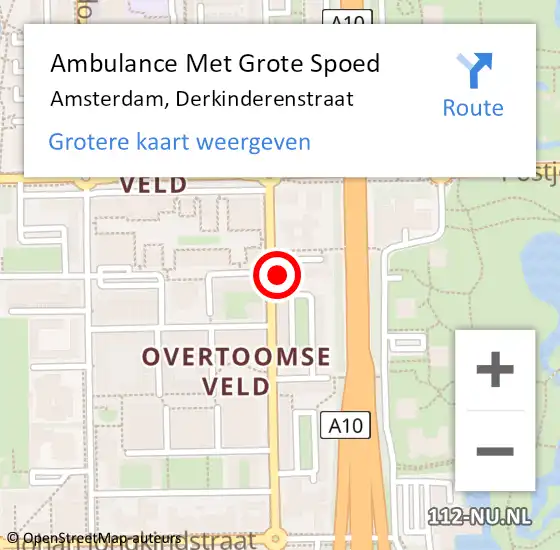 Locatie op kaart van de 112 melding: Ambulance Met Grote Spoed Naar Amsterdam, Derkinderenstraat op 17 januari 2024 19:31