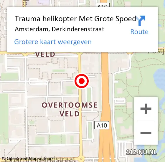Locatie op kaart van de 112 melding: Trauma helikopter Met Grote Spoed Naar Amsterdam, Derkinderenstraat op 17 januari 2024 19:32